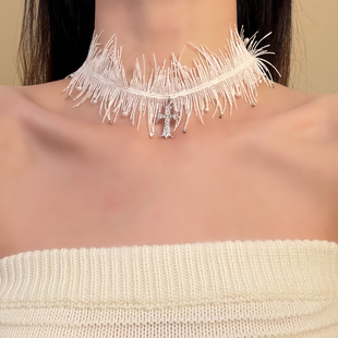 HEY TAO复古白色十字架蕾丝项圈choker颈链脖子配饰小众个性项链