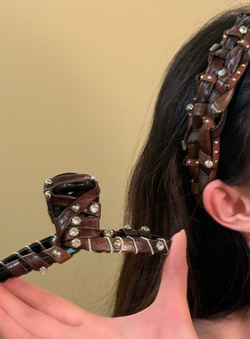 HEY TAO复古皮质编织缠绕发夹女2025新款高端头箍发饰高级感头饰