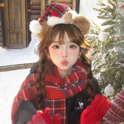 HEY TAO可爱毛绒小熊圣诞帽发箍女圣诞节迪士尼打卡拍照头箍发饰