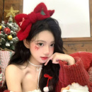 HEY TAO圣诞节红色针织毛线蝴蝶结发夹节日氛围感鸭嘴夹头饰发卡