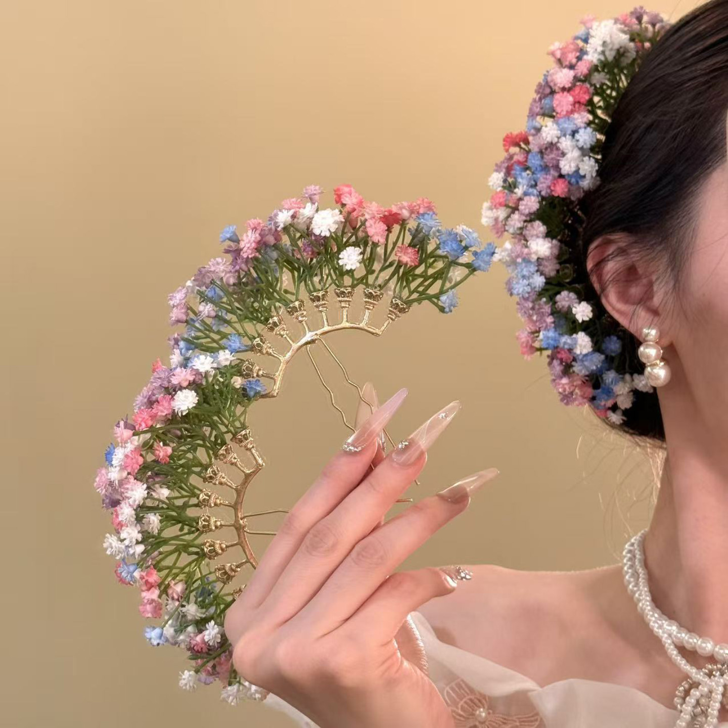 HEY TAO刘亦菲同款满天星发簪花朵发钗新娘结婚礼服头花发饰簪子