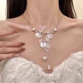 时尚 HEY TAO复古珍珠贝壳流苏拼接项链女款 设计感锁骨链配饰颈链