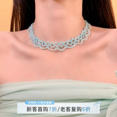 HEY TAO春季 百搭蓝色蕾丝串珠choker项链复古宫廷风气质颈链配饰