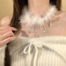 HEY TAO冬日超仙氛围感白色毛绒choker流苏项链女秋冬气质毛衣链