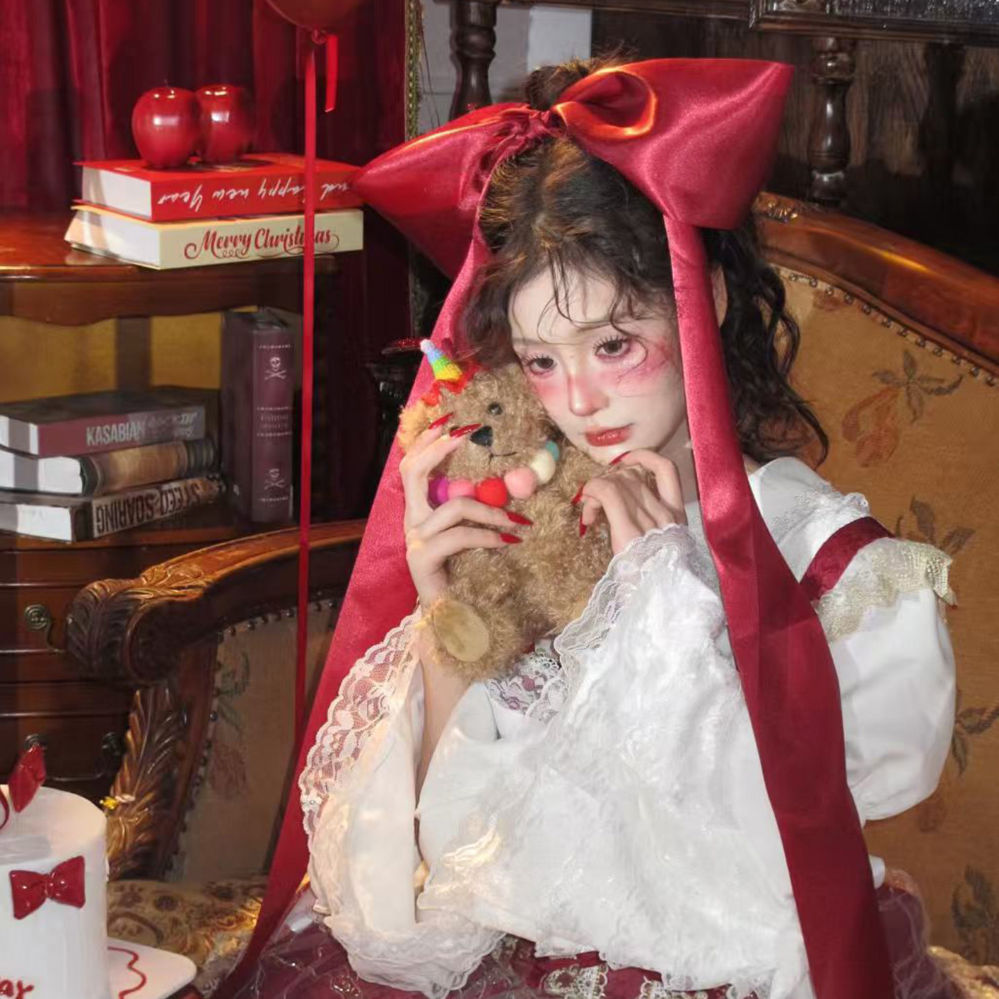 HEY TAO秋冬氛围感红色飘带蝴蝶结发夹节日拍照装扮圣诞发饰发卡