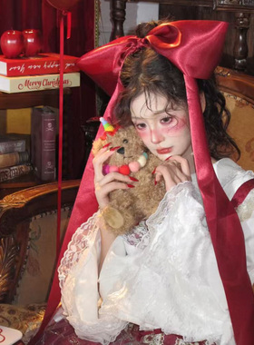 HEY TAO秋冬氛围感红色飘带蝴蝶结发夹节日拍照装扮圣诞发饰发卡