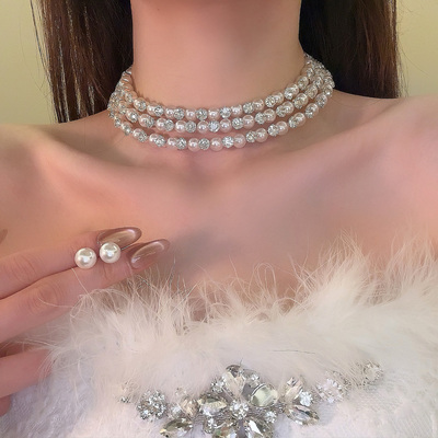 HEY TAO轻奢高级感闪锆珍珠项链夸张大气锁骨链宴会晚礼服配饰女