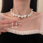 HEY TAO轻奢复古水钻珍珠choker项链女时尚 优雅气质晚礼服锁骨链