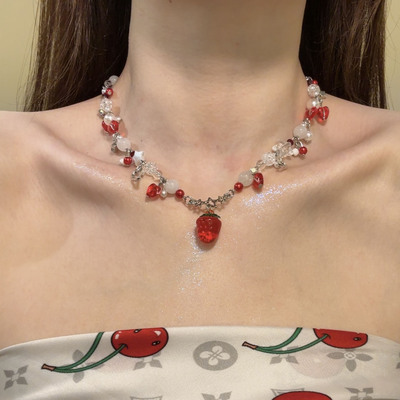 HEY TAO甜酷y2k小清新草莓项链女夏季小众个性颈链串珠锁骨链配饰