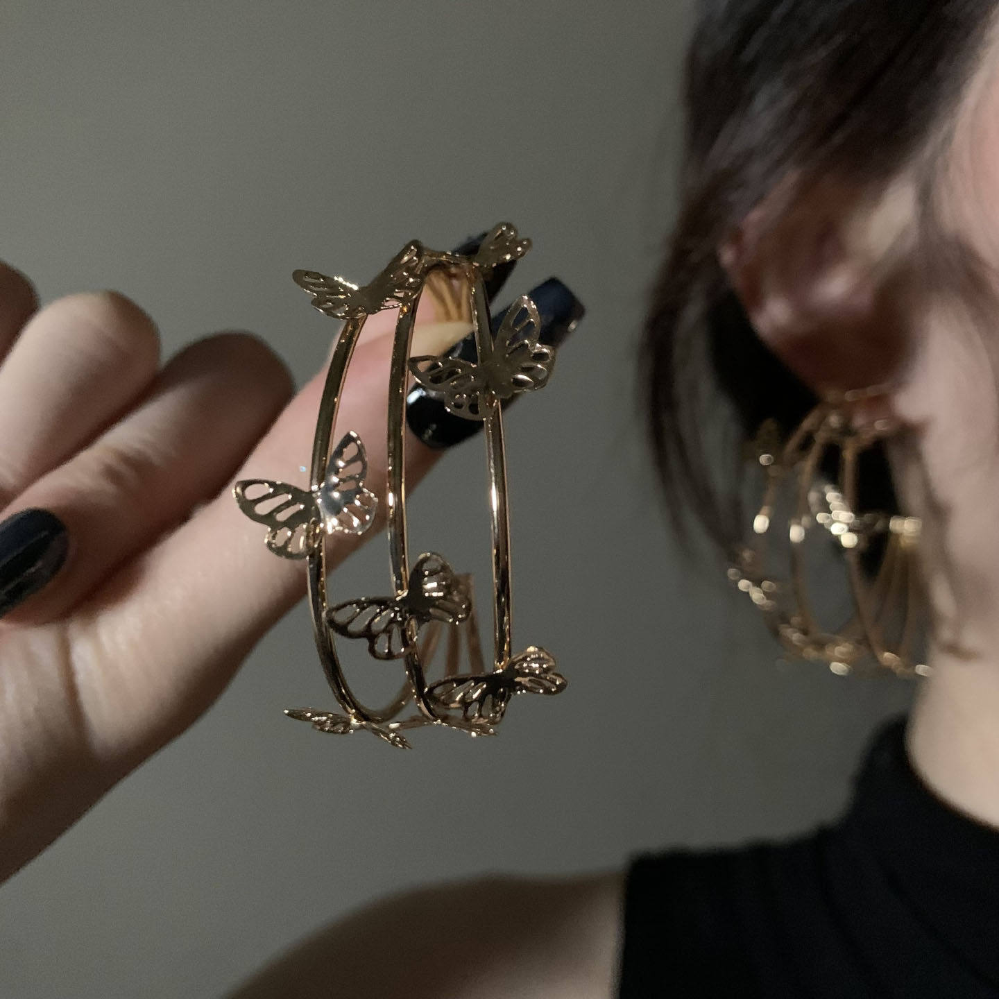 HEY TAO复古镂空金属蝴蝶耳环女轻奢小众高级感耳钉时尚气质耳饰