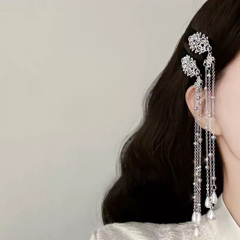 HEY TAO新中式银色长流苏发夹女民族风发饰高级感侧边刘海夹头饰,饰品/流行首饰/时尚饰品新,发饰,淘宝优惠券,粉丝福利购,淘宝优惠卷