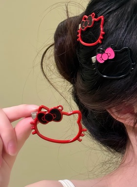 HEY TAO甜酷少女心镂空Kitty猫发夹可爱百搭侧边夹发饰刘海碎发夹