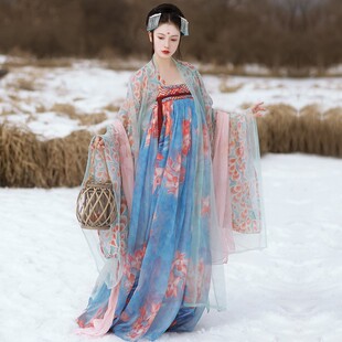 原创汉服女齐胸襦裙加大加胖唐制柯子裙古风仙气中国风印花古装春