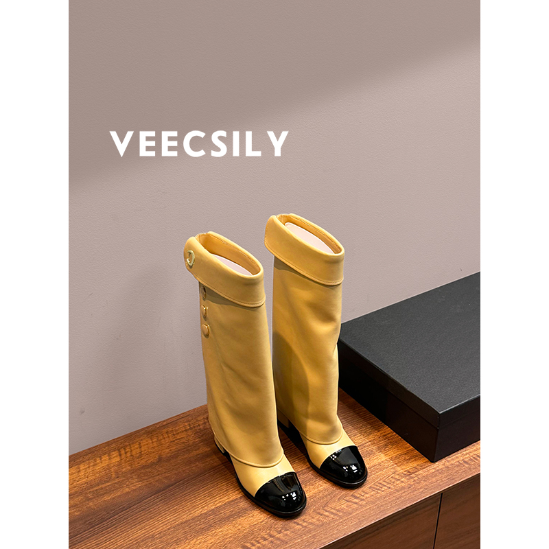 VEECSILY/随性慵懒~高筒欧美风格粗跟日常骑士靴休闲套筒长筒靴