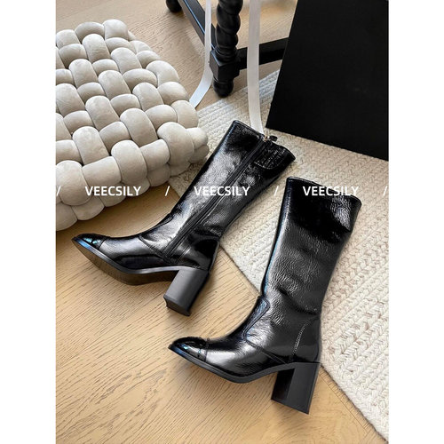 VEECSILY复古漆皮骑士靴