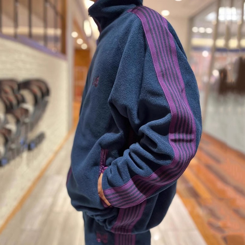 拉链潮流蝴蝶刺绣摇粒绒夹克宽松