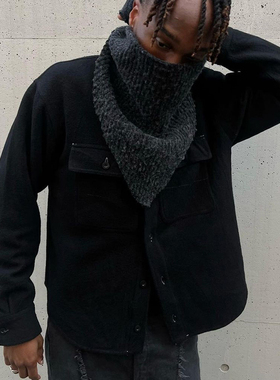 老夫子 vujade 007 新款 羊毛 cleanfit 短款宽松翻领衬衫黑夹克