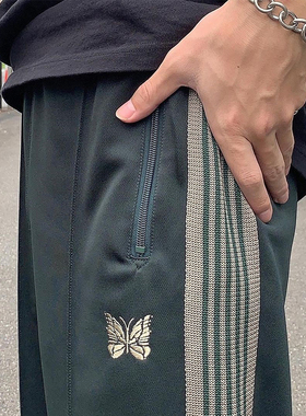 老夫子 needles 墨绿色2024AW 新款休闲运动长裤男女宽松街头日系