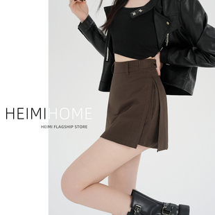 设计感a字包臀裙侧开叉洗水棉工装 女秋冬季 短裙 裙裤 咖色双层西装