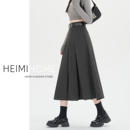 高级灰色毛呢百褶裙女秋冬加厚高腰西装 a字伞裙长裙 半身裙中长款