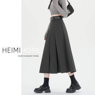 高级灰色西装 a字伞裙长裙 百褶裙子女春夏秋高腰显瘦半身裙中长款