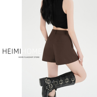 小个子棕咖色外穿A字热裤 宽松直筒阔腿裤 潮 女春夏季 复古休闲短裤