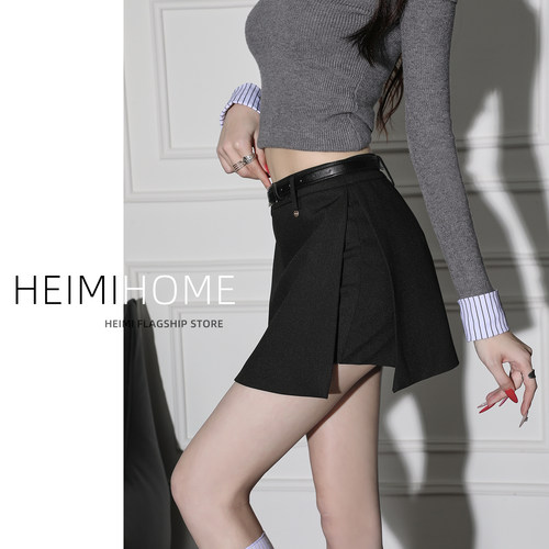 春秋气质侧开叉西装短裙