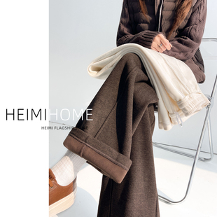 宽松阔腿香蕉运动裤 慵懒感加绒弯刀卫裤 子女秋冬季 咖色羊绒糯米裤