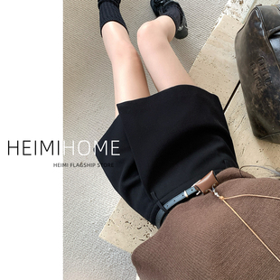 黑色不规则短裙裤女秋冬季高腰A字阔腿靴裤小个子气质毛呢包臀裙