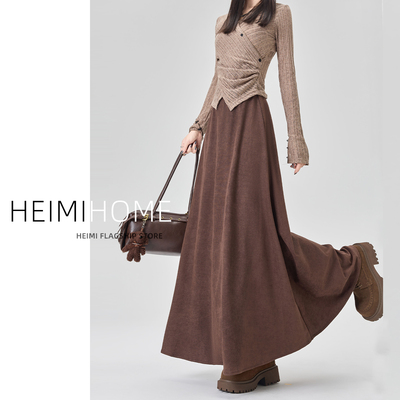 麂皮绒半身裙麂皮绒长裙大摆伞裙