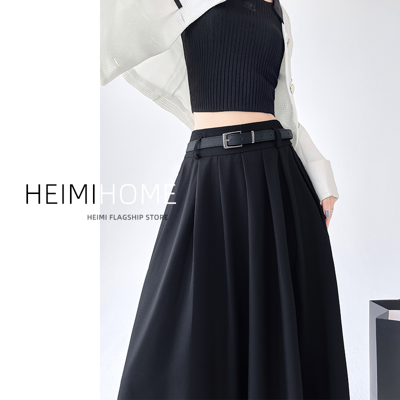 到脚裸a字大摆伞裙西装百褶长裙