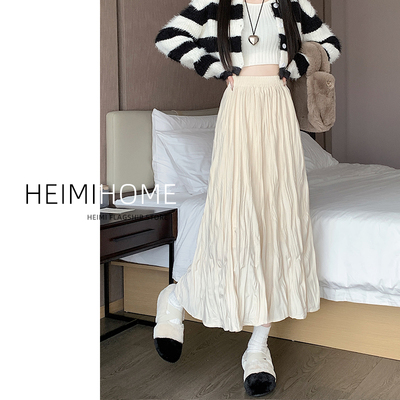 白色褶皱半身裙女春秋高腰