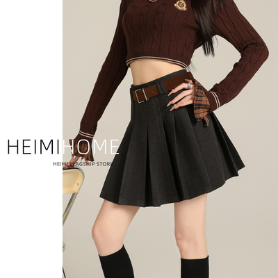 2025秋冬季高腰毛呢jk百褶裙