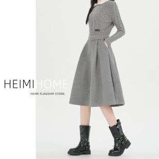 浅灰色加厚毛呢花苞裙女秋冬季 高腰加绒蓬蓬裙小个子miu系a字中裙