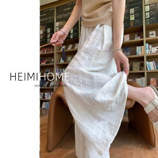 白色棉麻裙裤女夏季薄款国风百褶阔腿九分裤新中式A字半身裤裙潮