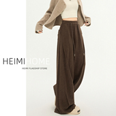 女秋冬季 美式 休闲羊绒阔腿裤 咖色加绒糯米裤 松弛感慵懒弯刀运动裤