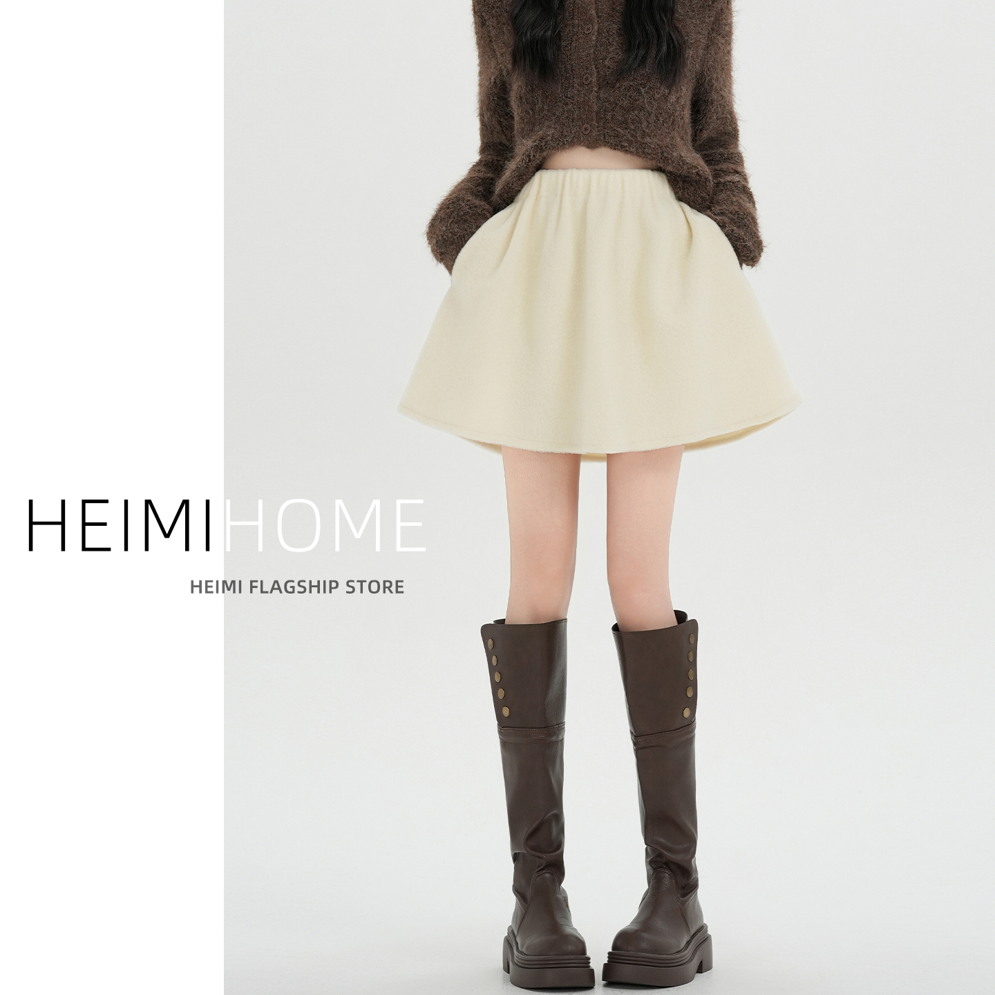 2025秋冬季加厚羊毛呢蓬蓬短裙