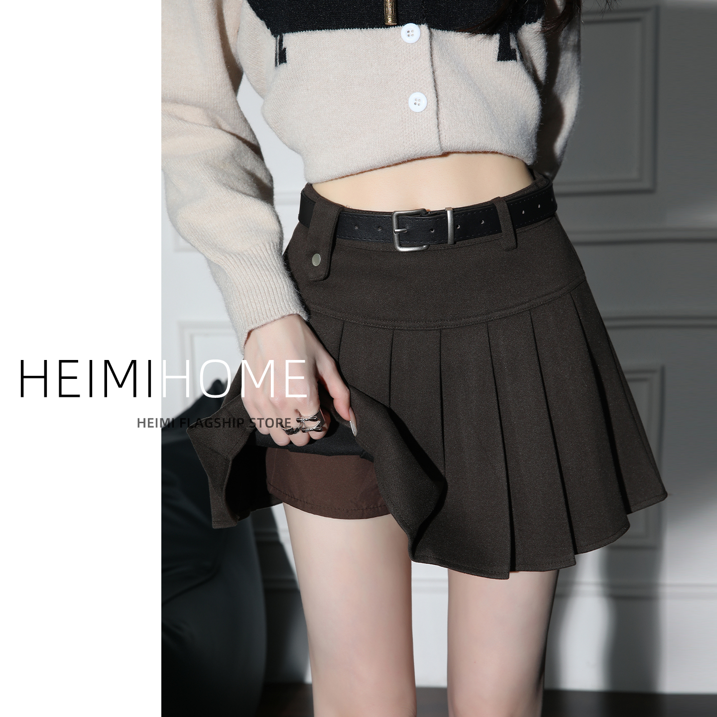 2025秋冬季高腰毛呢jk百褶裙