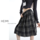 复古格纹半身裙女秋冬季 松紧腰加厚格子中裙学院风五分毛呢百褶裙