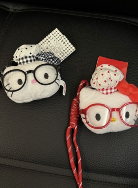 新款kitty波点手作厨师帽可爱Kitty猫头包包毛绒挂件百搭钥匙扣