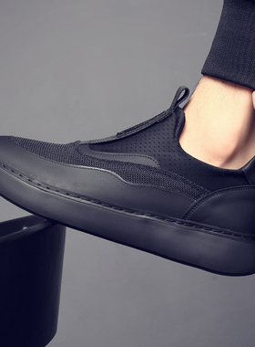 男鞋2024春季新款透气运动休闲鞋男款网面一脚蹬轻便爸爸健步鞋子