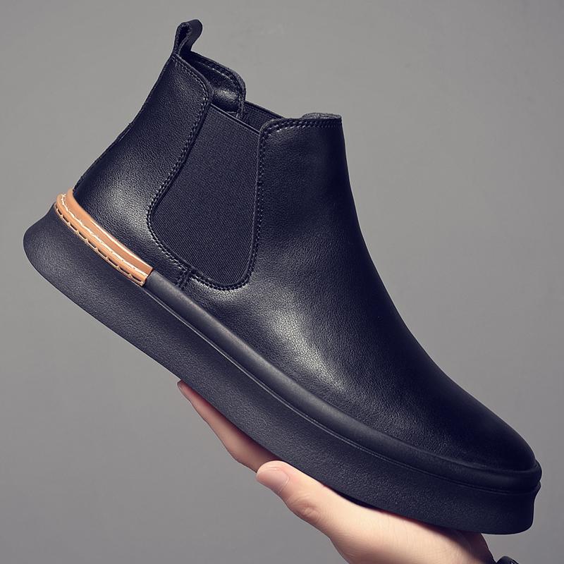 欧洲站高帮牛皮切尔西靴