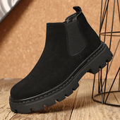 切尔西靴男士 加绒保暖翻毛皮靴子中帮男靴子男款 马丁靴秋冬季 新款