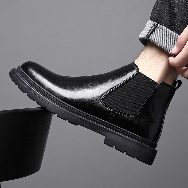 秋冬新款黑武士切尔西靴真皮短皮靴子男百搭软底商务英伦风休闲鞋