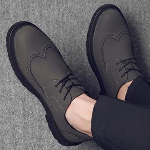 真皮皮鞋男款2025新款英伦风布洛克正装商务秋冬季加绒结婚新郎鞋