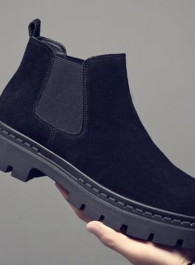 切尔西靴男士马丁靴秋冬季新款加绒英伦风短靴翻毛皮靴高帮男靴子