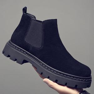 切尔西靴男士马丁靴秋冬季新款加绒英伦风短靴翻毛皮靴高帮男靴子