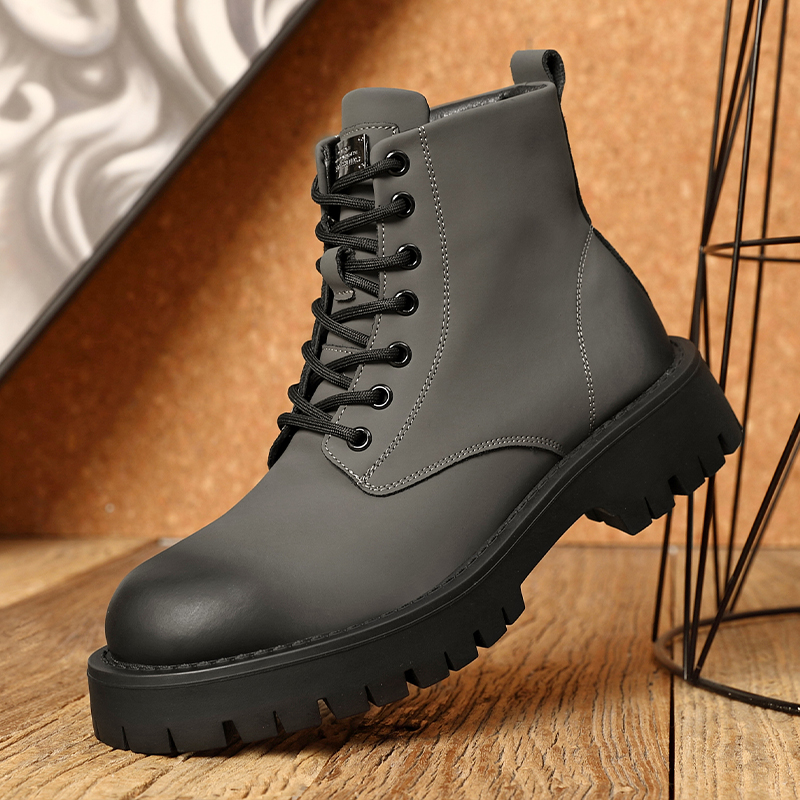 男款英伦风高帮休闲皮鞋