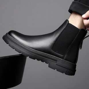切尔西靴男款2025新款秋冬季高帮男鞋透气真皮靴子马丁靴烟筒短靴