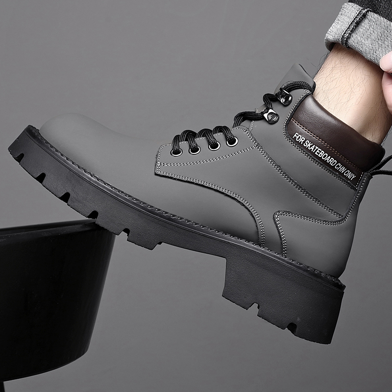 百搭圆头男士夏季高帮灰色英伦